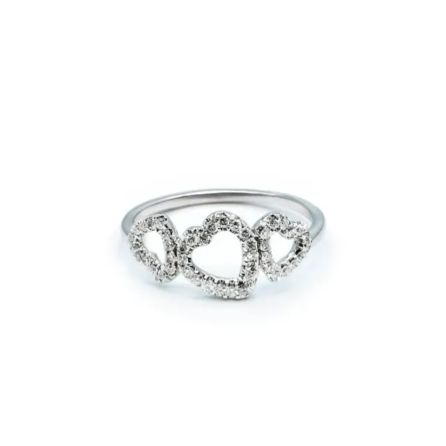 Mossa anello oro bianco tre cuori brillanti