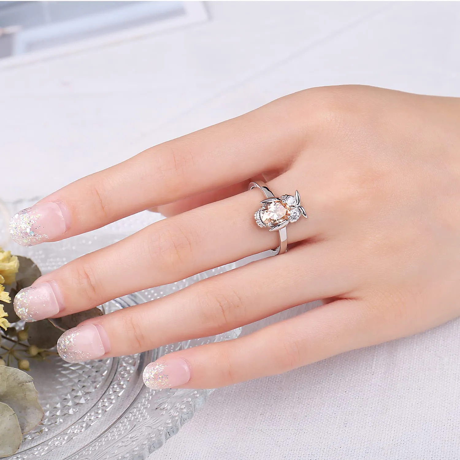 JewelryPalace Gufo anello zirconia gialla ovale argento 925