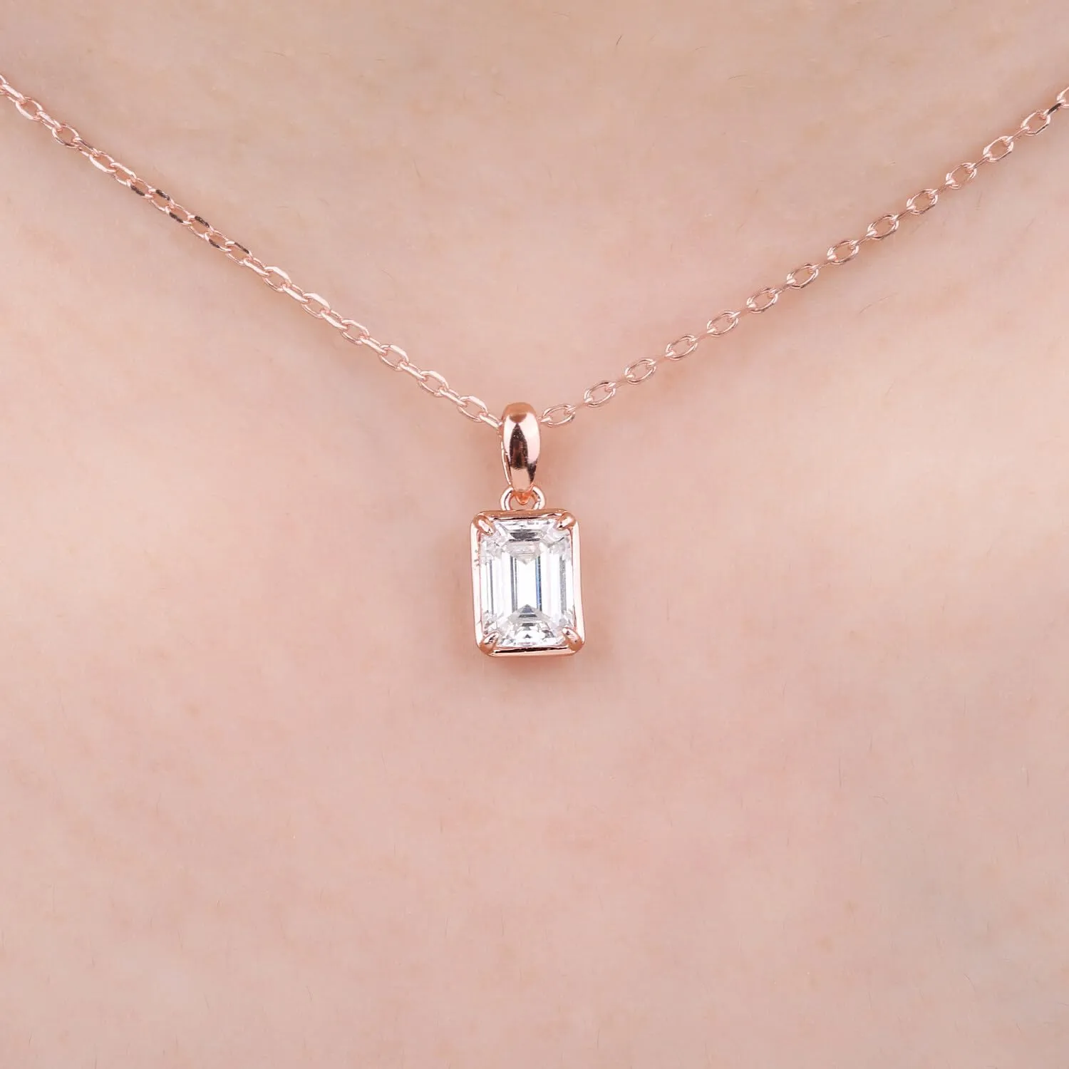 JewelryPalace 1ct Collana Solitario Moissanite Oro Rosa 45cm