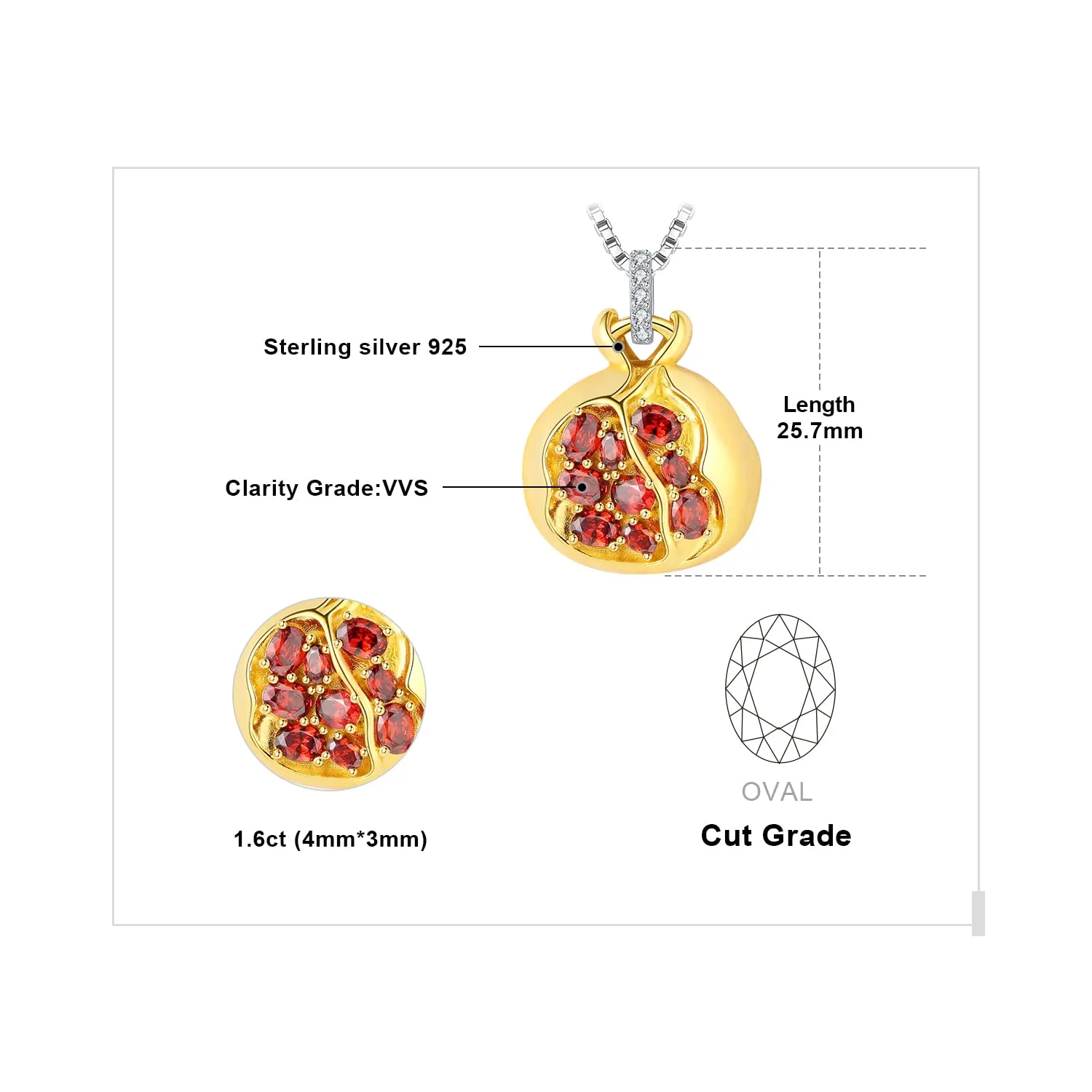 JewelryPalace Melograno 2.1ct collana argento zirconia rossa