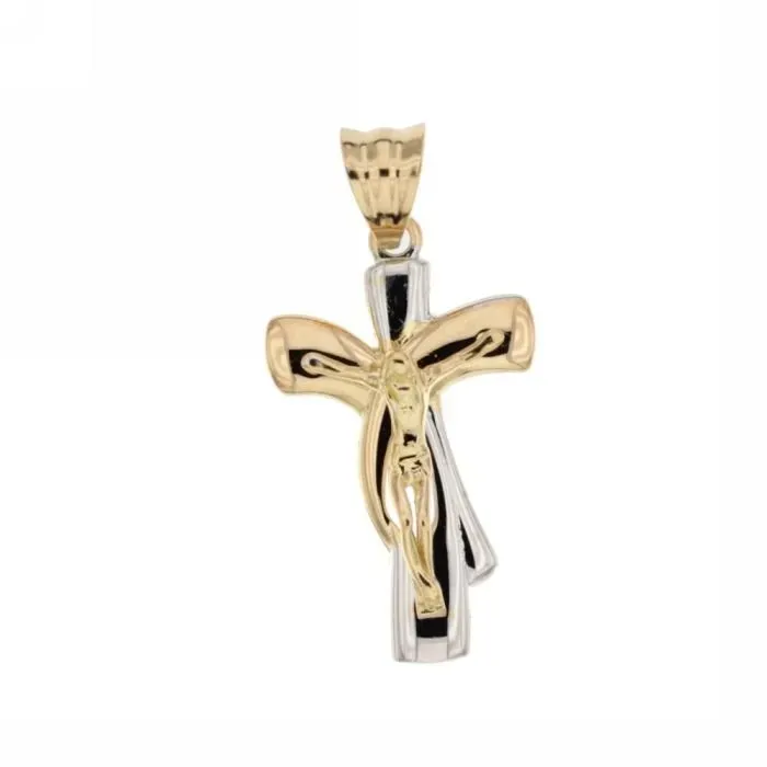 Gioielli Celiento Croce con Cristo ciondolo oro bicolore 18 Kt uomo