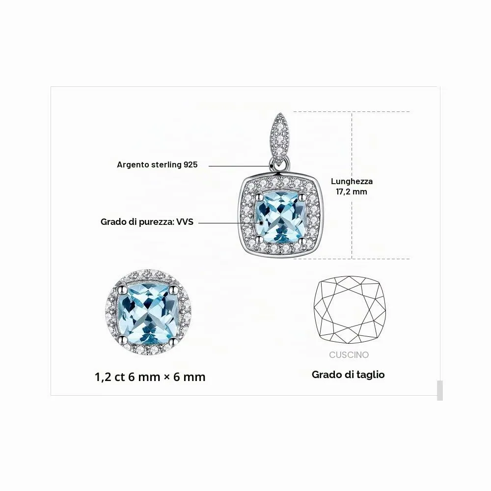 JewelryPalace 1.2ct Halo Collana Topazio Azzurro Argento 45cm