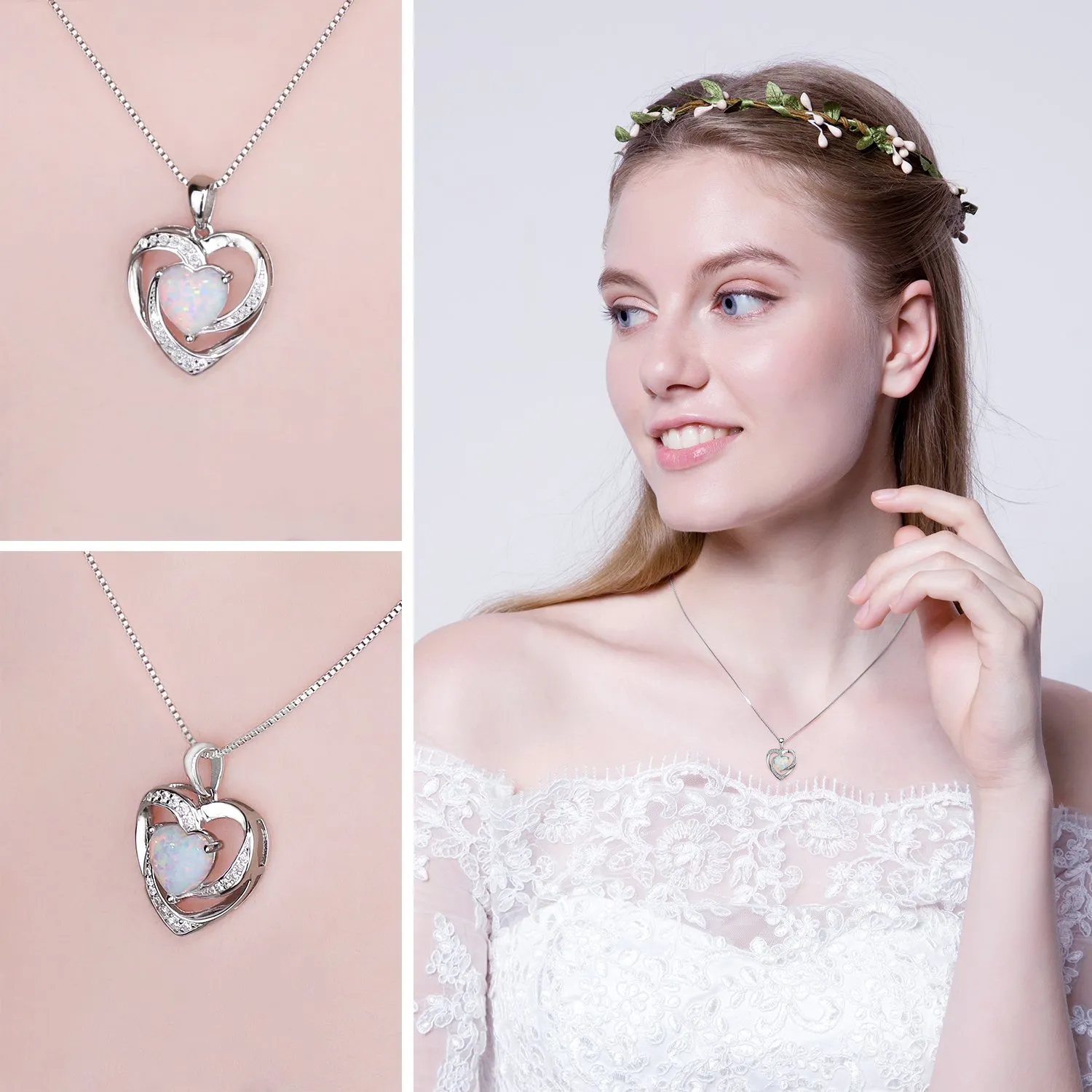 JewelryPalace 2.5ct Cuore collana argento opale 45cm