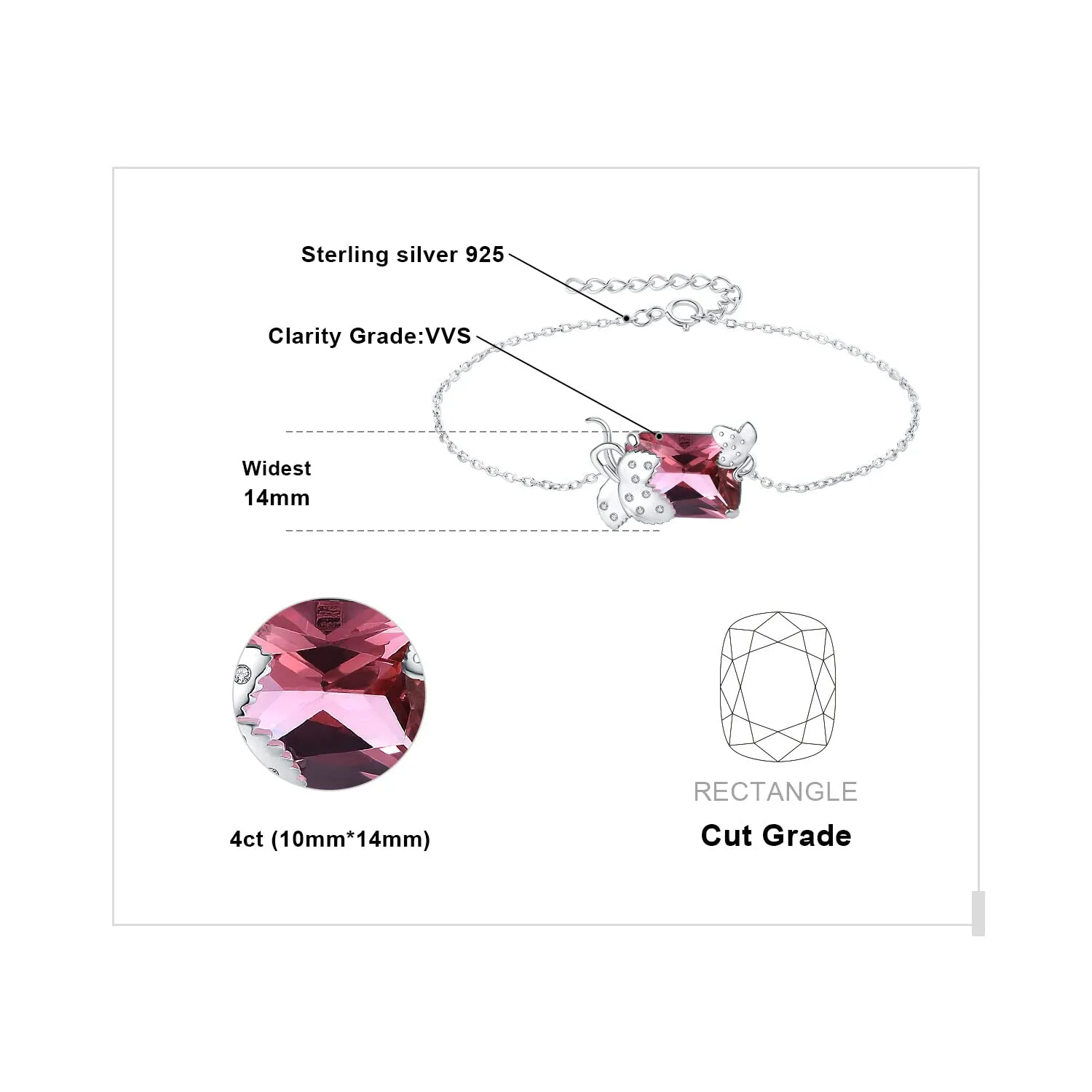 JewelryPalace Fragola 0.08ct bracciale argento zirconia rosa foglia
