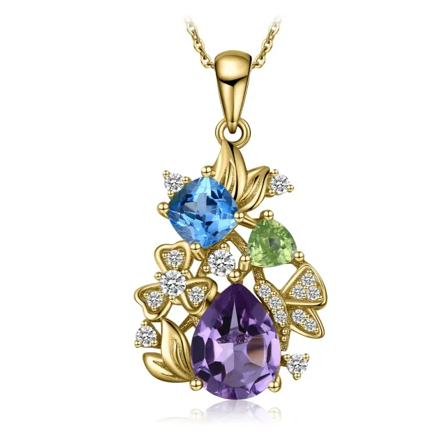 JewelryPalace Fiore Collana Argento 925 Oro Pietre Naturali 45cm