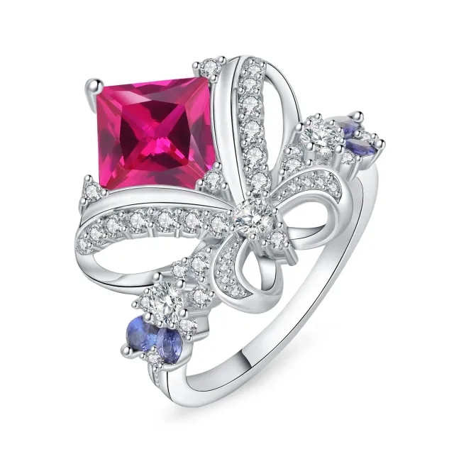 JewelryPalace Farfalla Anello Argento Zaffiro Rosa-Blu 3.1ct