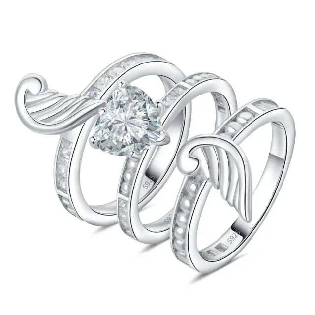 JewelryPalace Puzzle Cuore Set 3 Anelli Argento 2.2ct