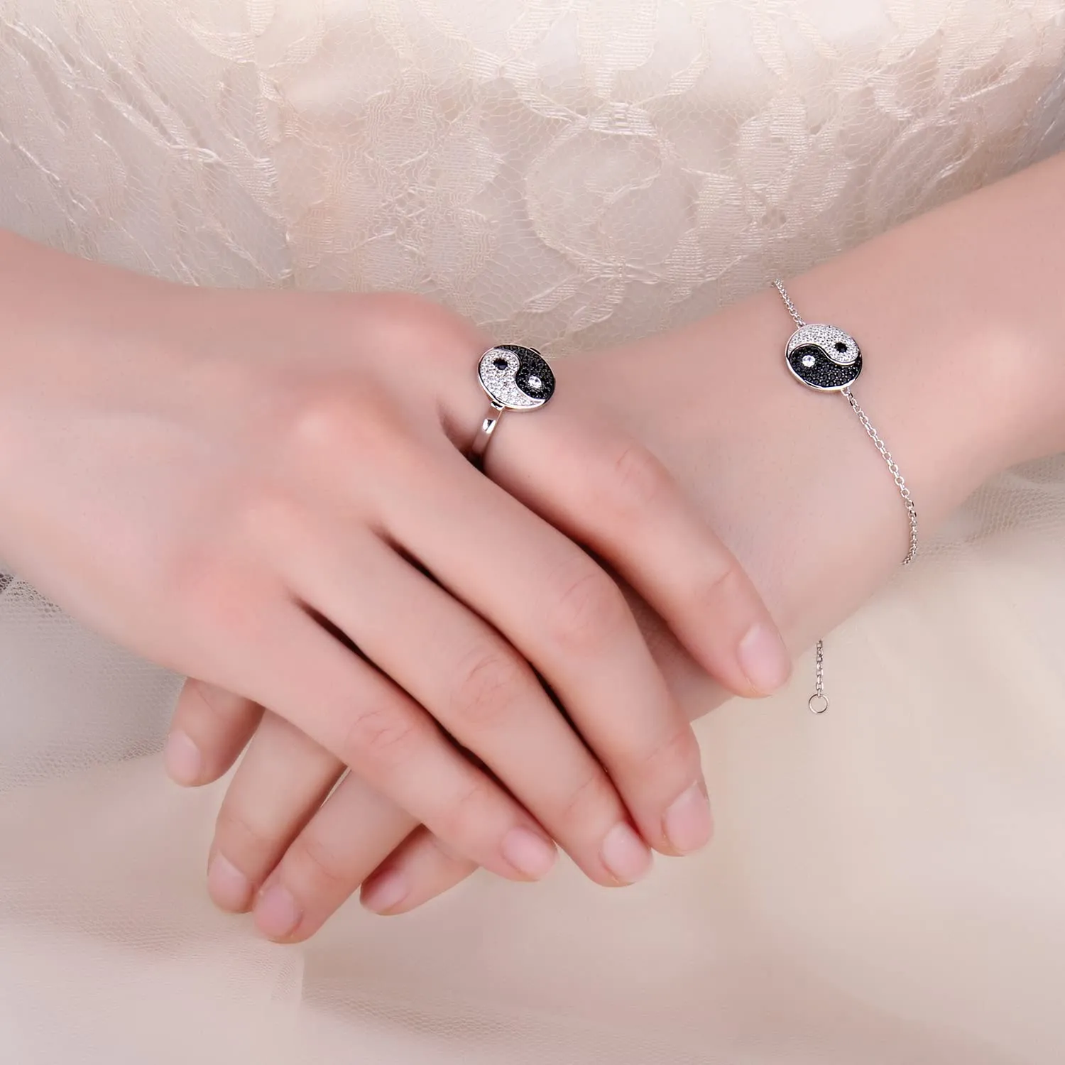 JewelryPalace Yin Yang anello argento spinello nero regolabile