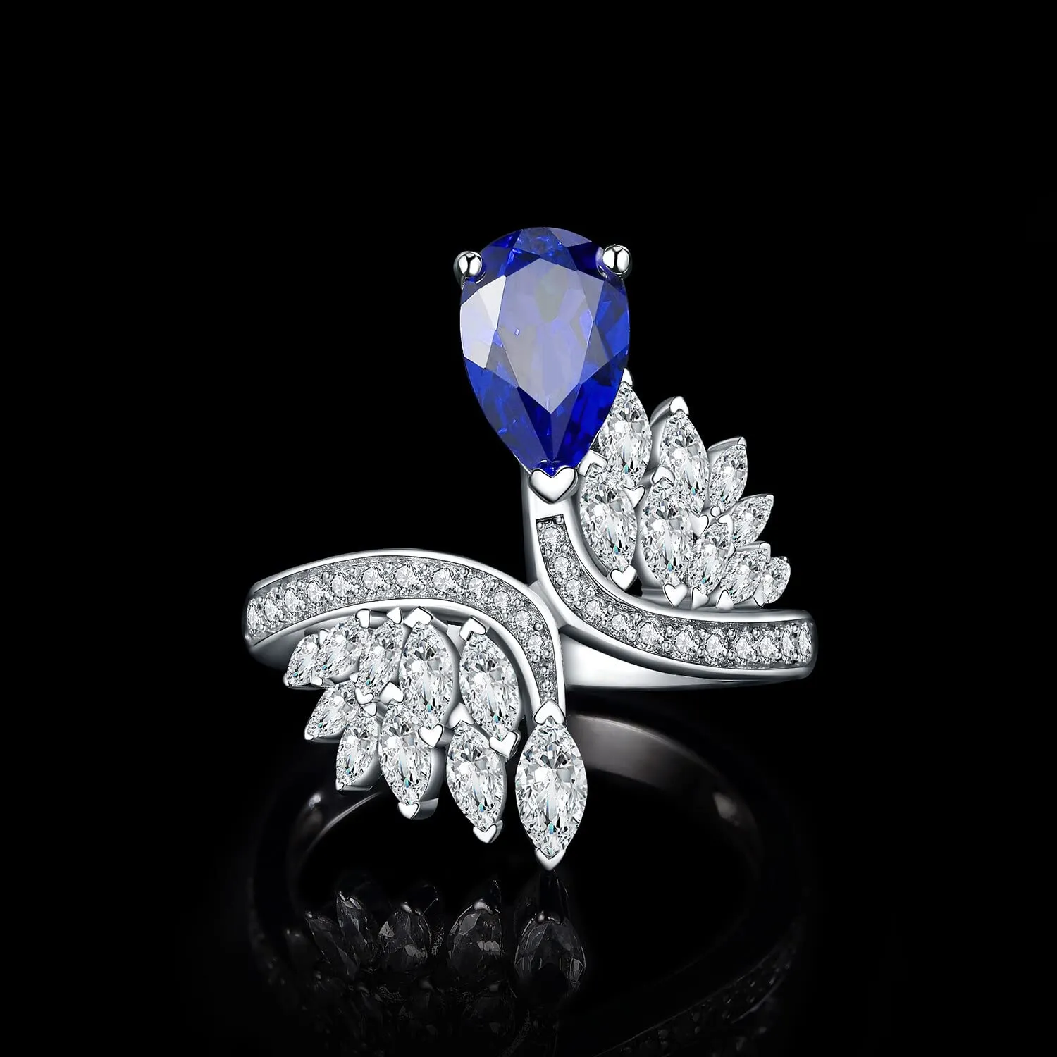JewelryPalace Solitario 1.77ct Anello Argento Zaffiro Blu Marquise
