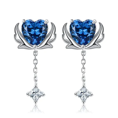 JewelryPalace Cuore orecchini pendenti blu taglio quadrato