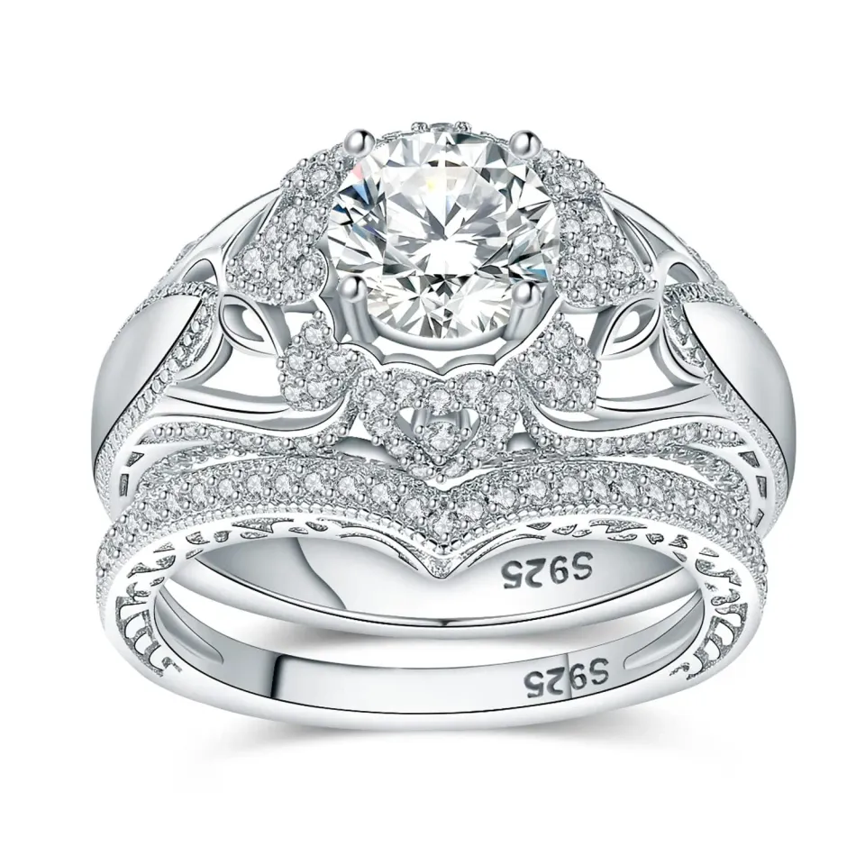 JewelryPalace Vintage Halo Farfalla anello argento zirconia