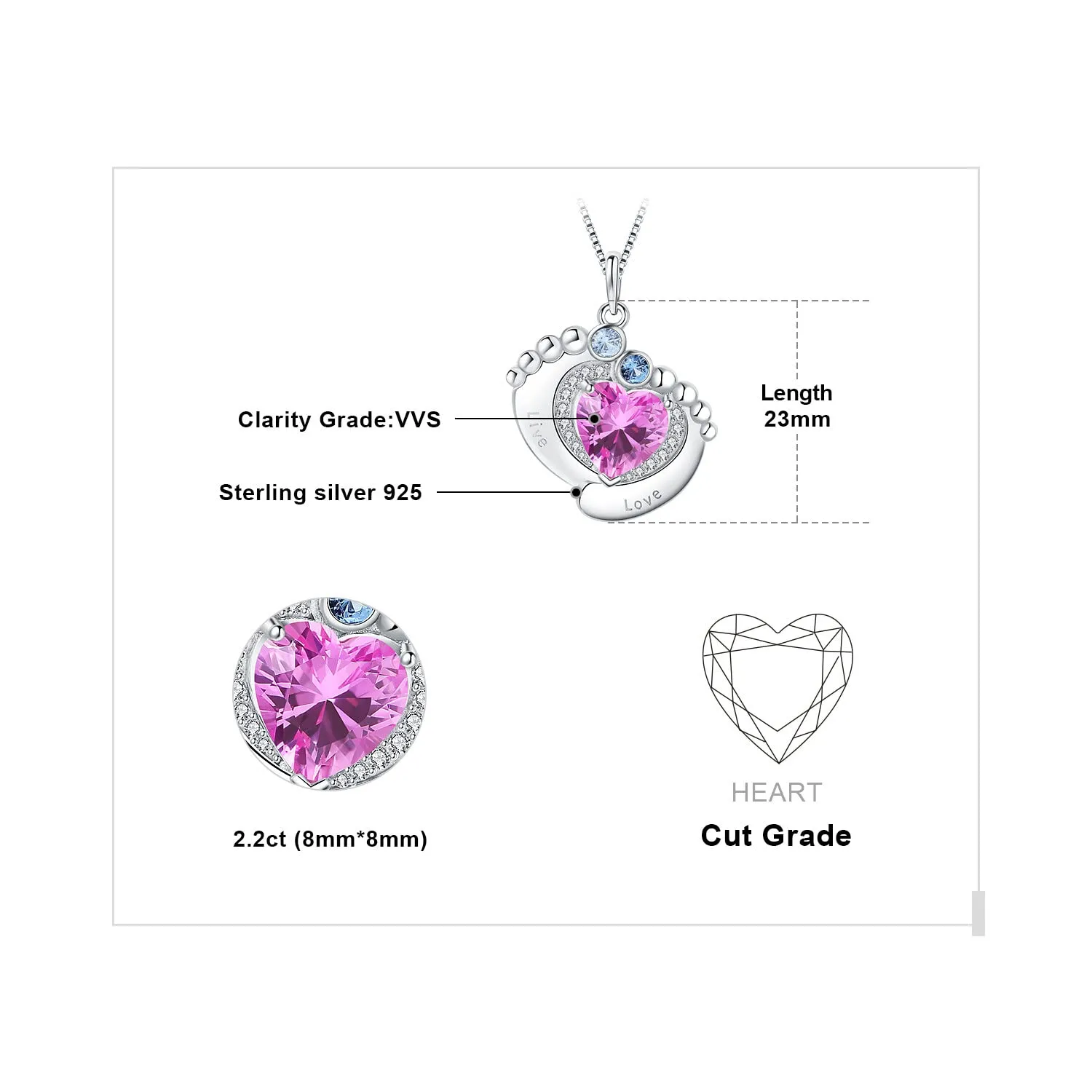 JewelryPalace Cuore Rosa 2.6ct Collana Argento 925 45cm