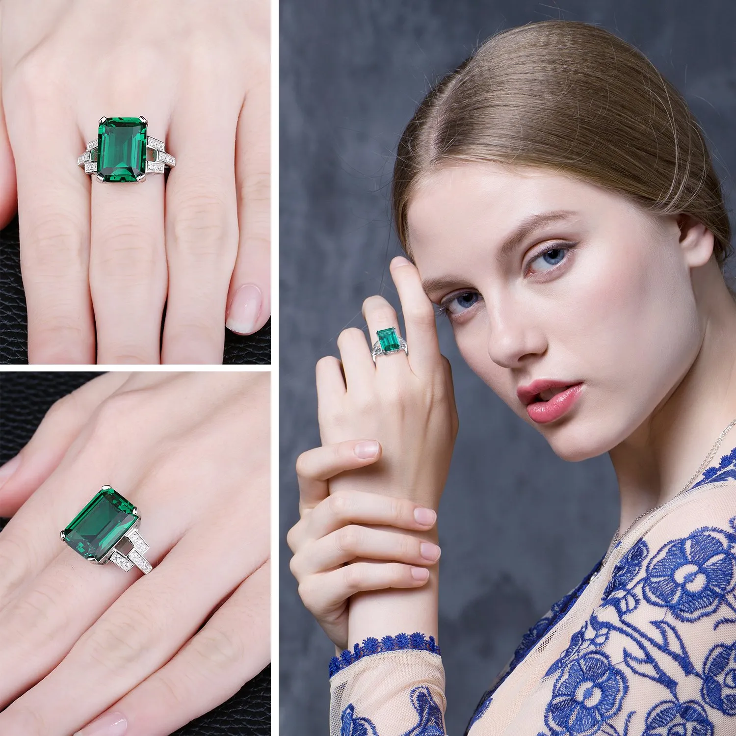 JewelryPalace 5.9ct Rettangolo anello cocktail argento verde