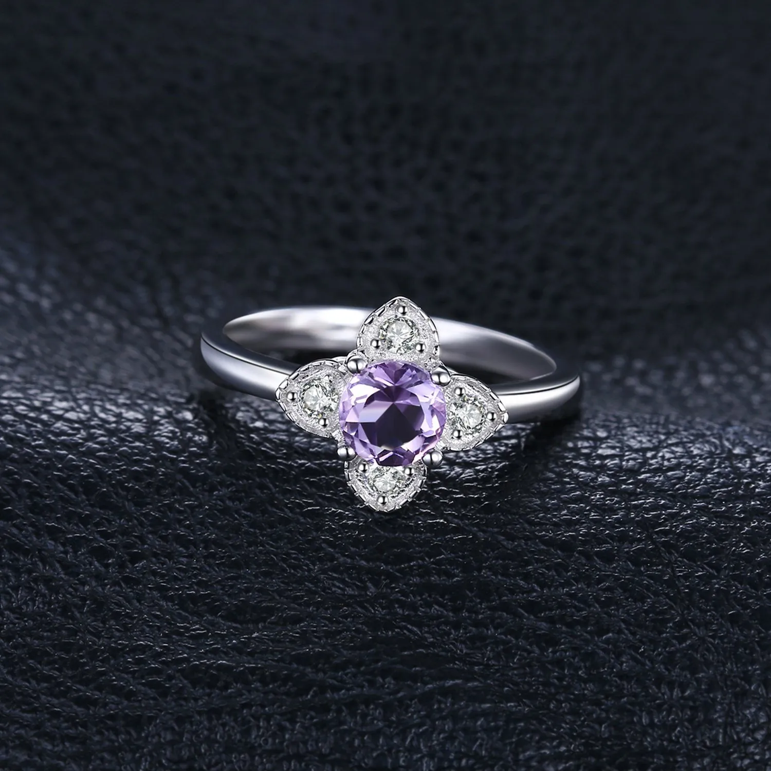 JewelryPalace Fiore Anello Ametista Tondo Oro Rosa Argento