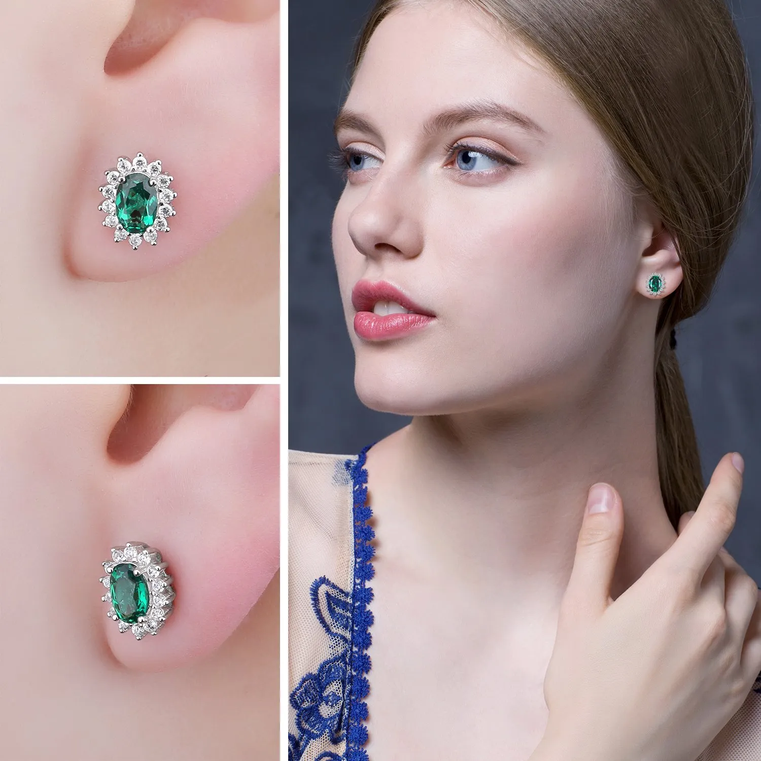 JewelryPalace Diana Halo orecchini smeraldo verde argento