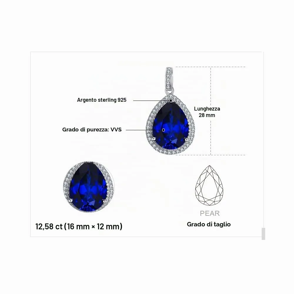 JewelryPalace Collana Argento 925 Zaffiro Blu Pera 45cm