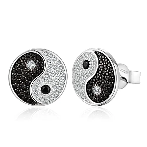 JewelryPalace Ying Yang Taichi Orecchini Bottone Spinello Nero