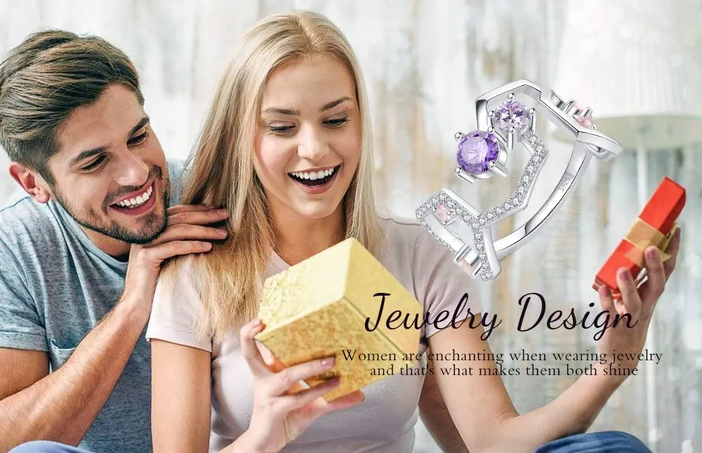 JewelryPalace Molecola Anello Argento 925 Zirconia Viola Rosa 1.3ct