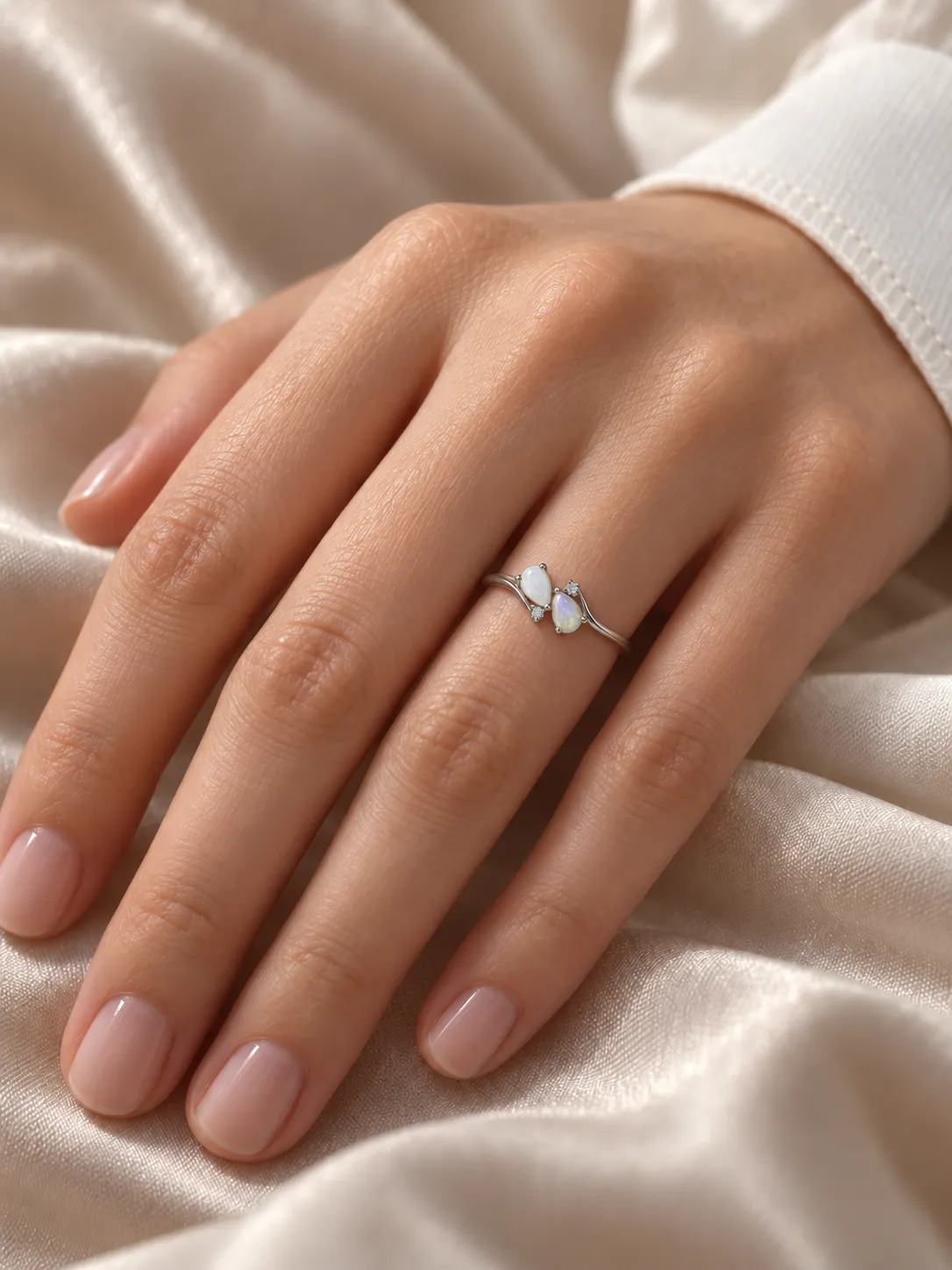 Victoria Jane Milky Opal anello opale diamante argento