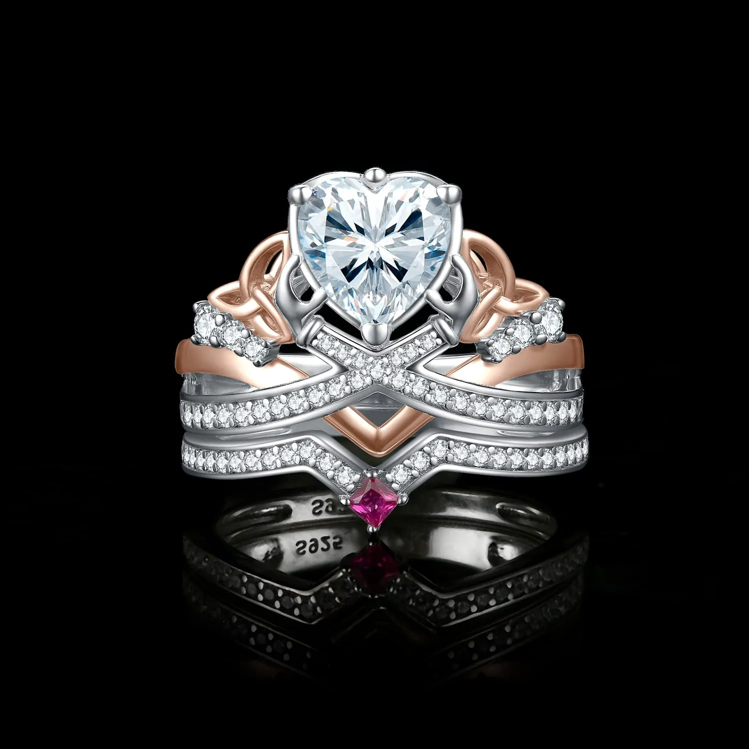 JewelryPalace Cuore Puzzle anello argento oro rosa zirconia
