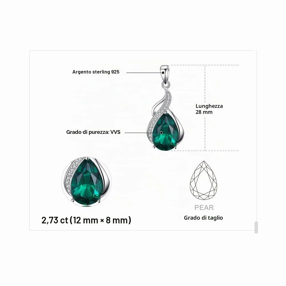 JewelryPalace Goccia 2.8ct Collana Argento Smeraldo 45cm