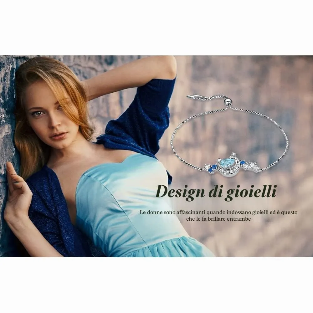 JewelryPalace Luna Stella Bracciale Argento 925 Topazio Blu