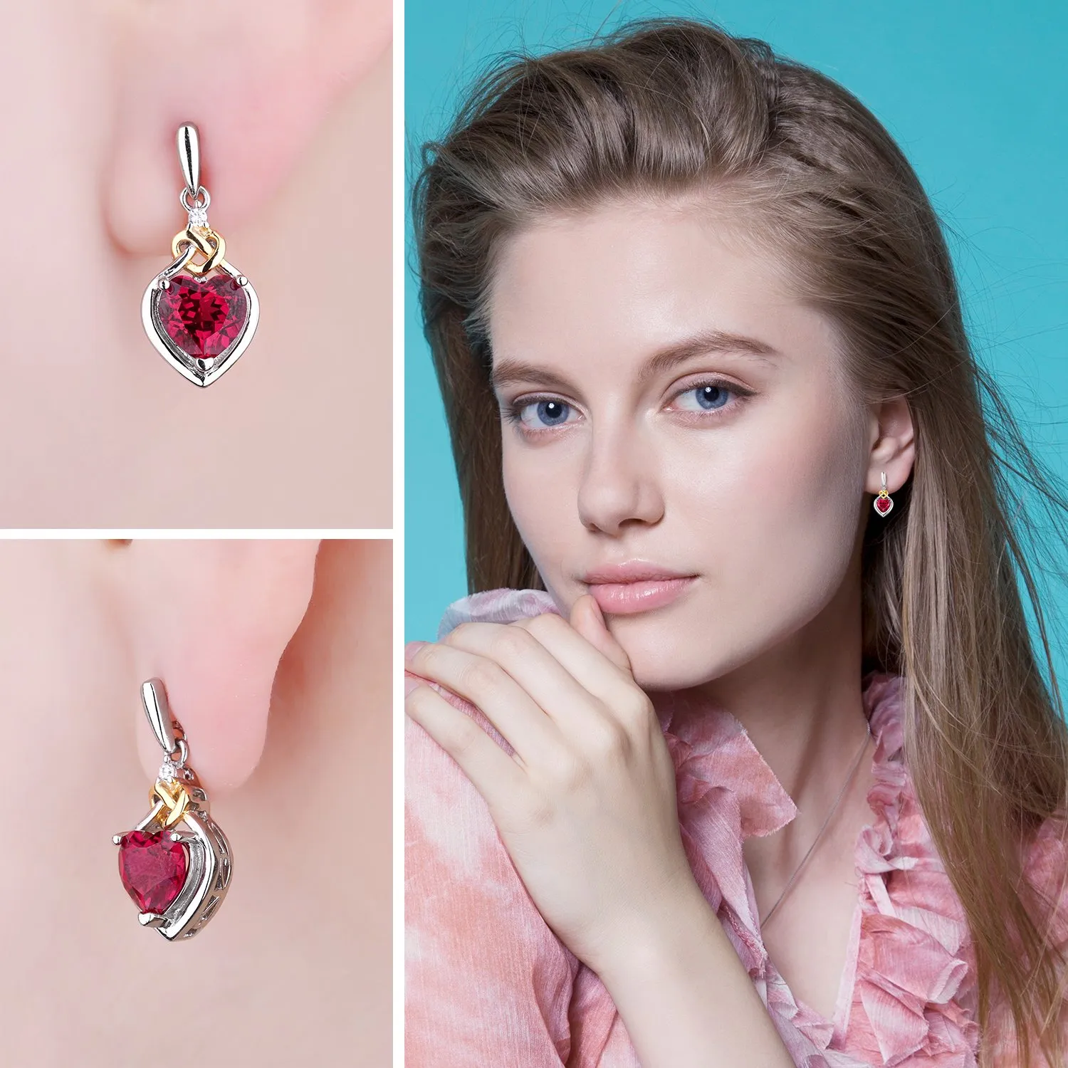 JewelryPalace Nodo d'Amore orecchini pendenti argento rubino