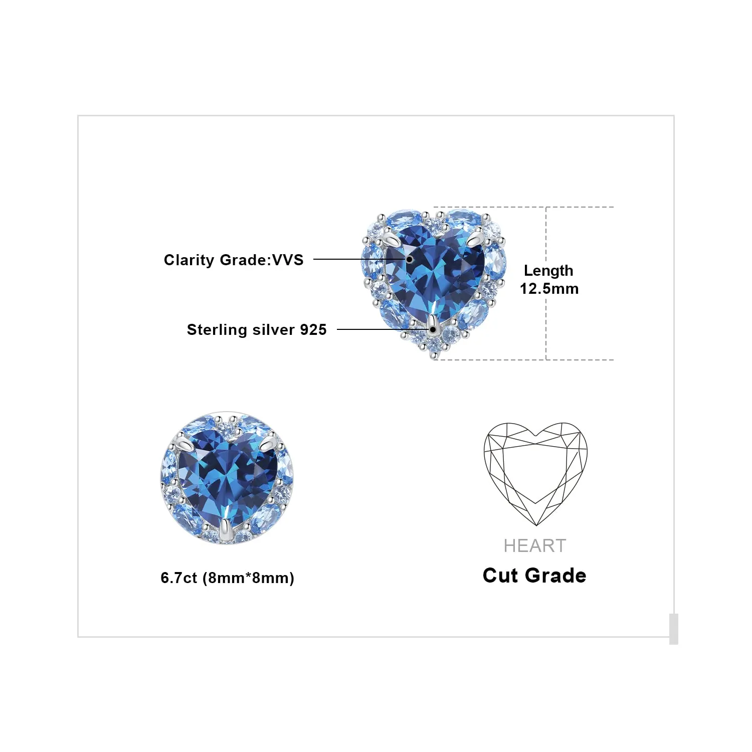 JewelryPalace Cuore 5ct Orecchini Argento 925 Zirconia Blu