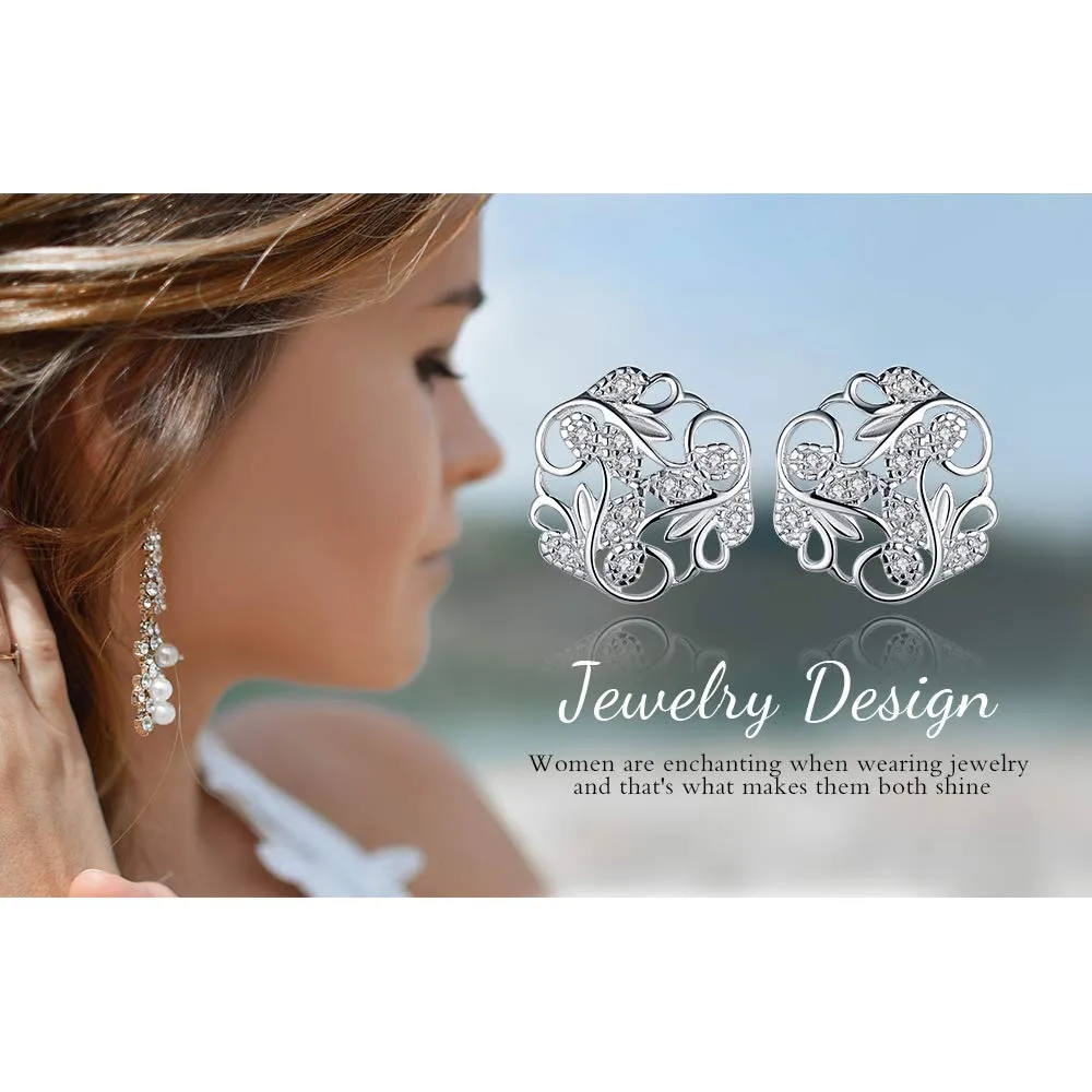 JewelryPalace Foglia orecchini bottone argento zirconia