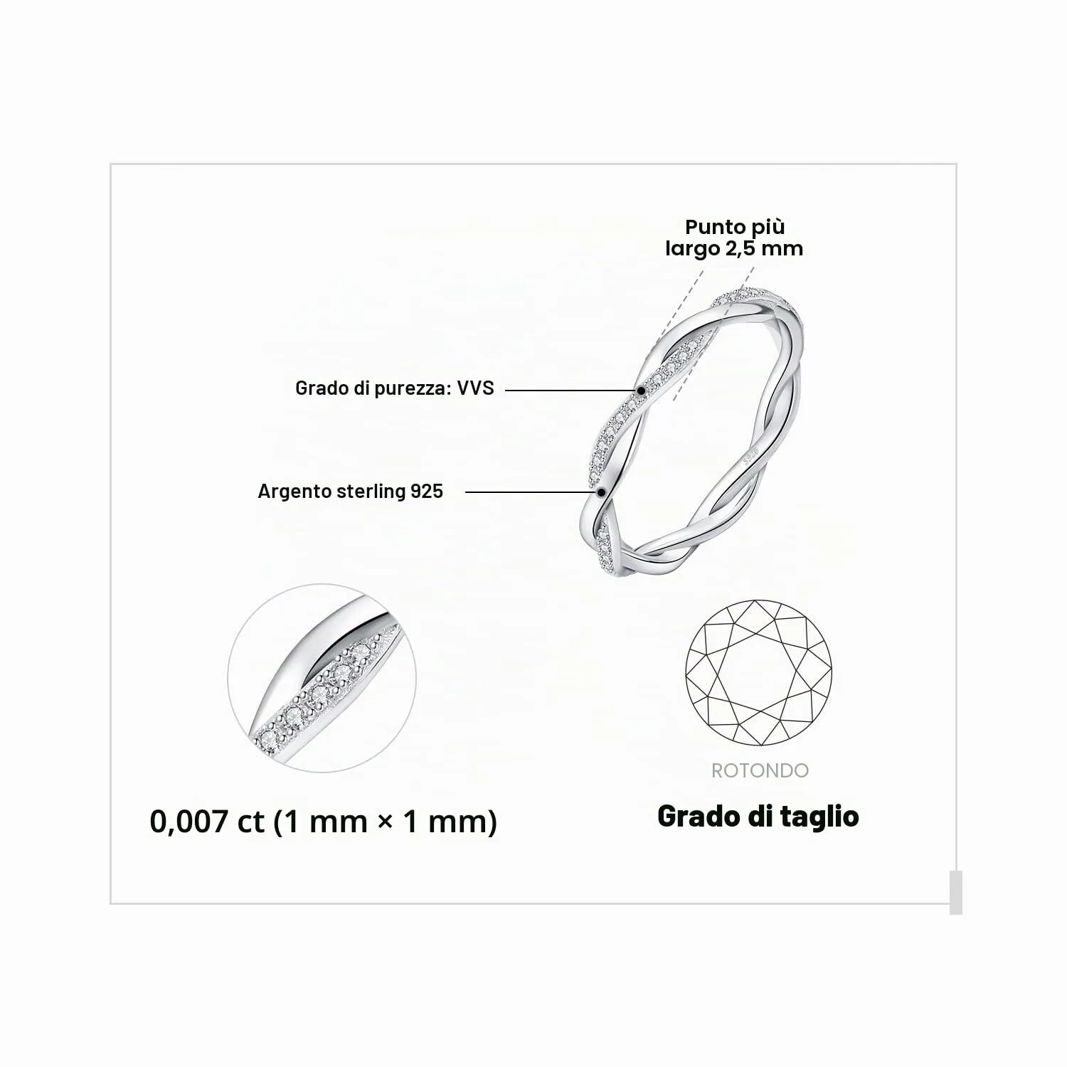JewelryPalace Corda Infinito anello argento zirconia