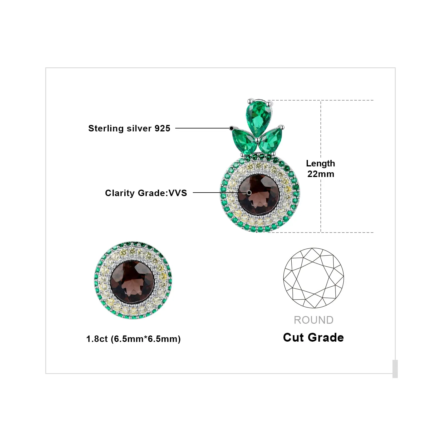 JewelryPalace Avocado 5.1ct orecchini argento quarzo fumoso