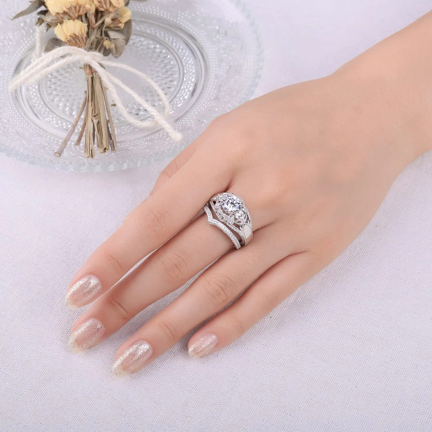 JewelryPalace Vintage Halo Farfalla anello argento zirconia