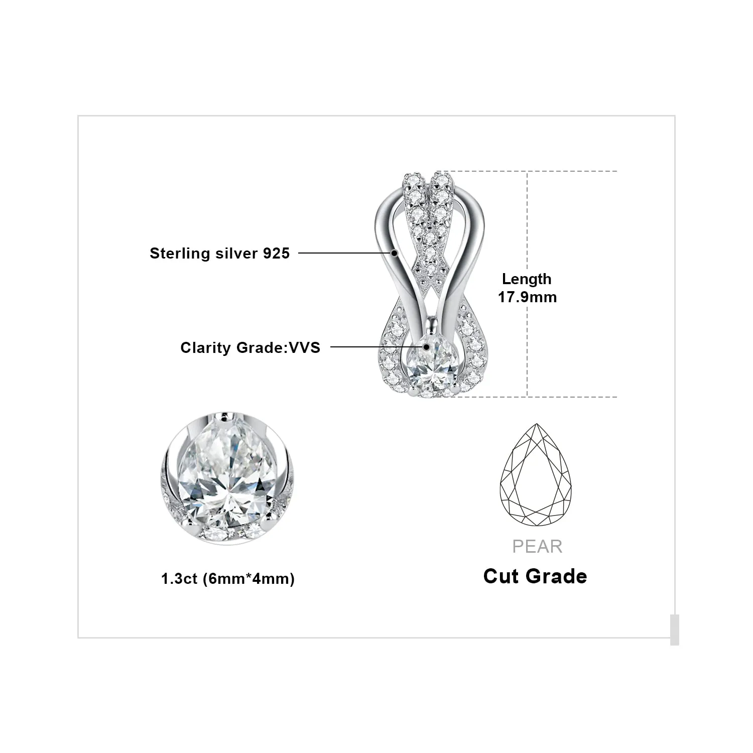 JewelryPalace Infinito Pera orecchini argento zirconia 2.4ct