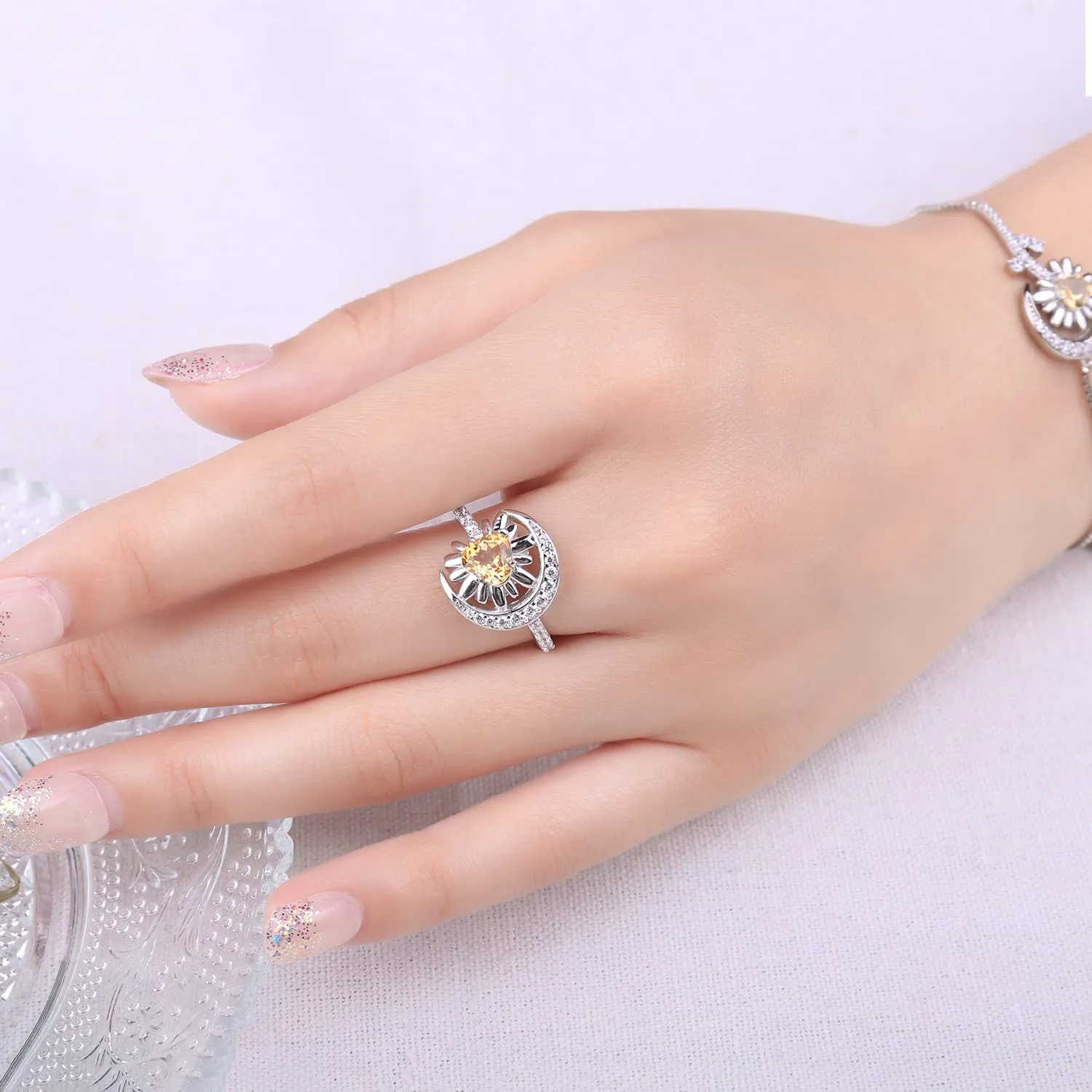 JewelryPalace Girasole anello argento 925 citrino arancione