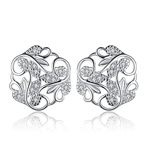 JewelryPalace Foglia orecchini bottone argento zirconia