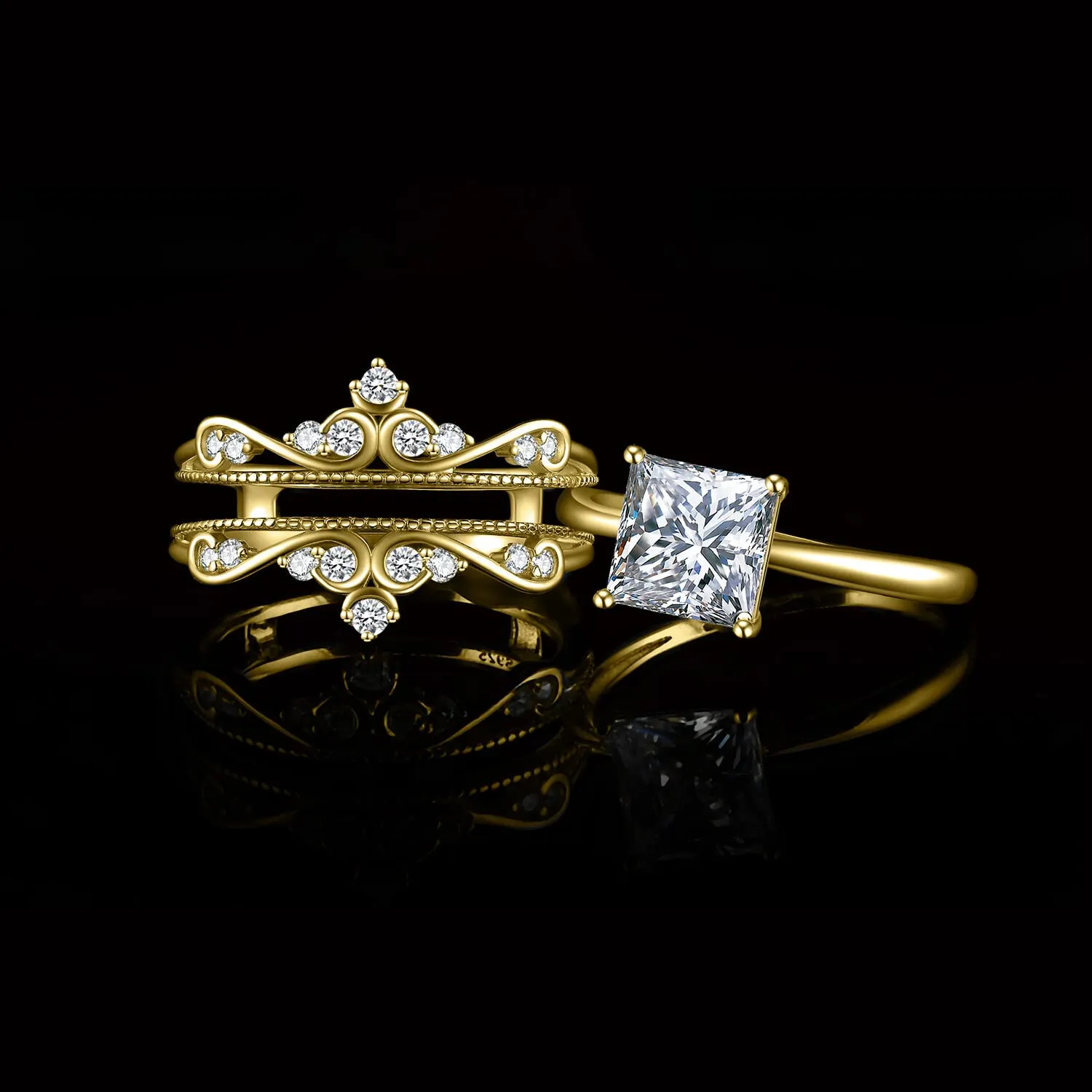 JewelryPalace Vintage Anello Principessa Oro Zirconia 2ct