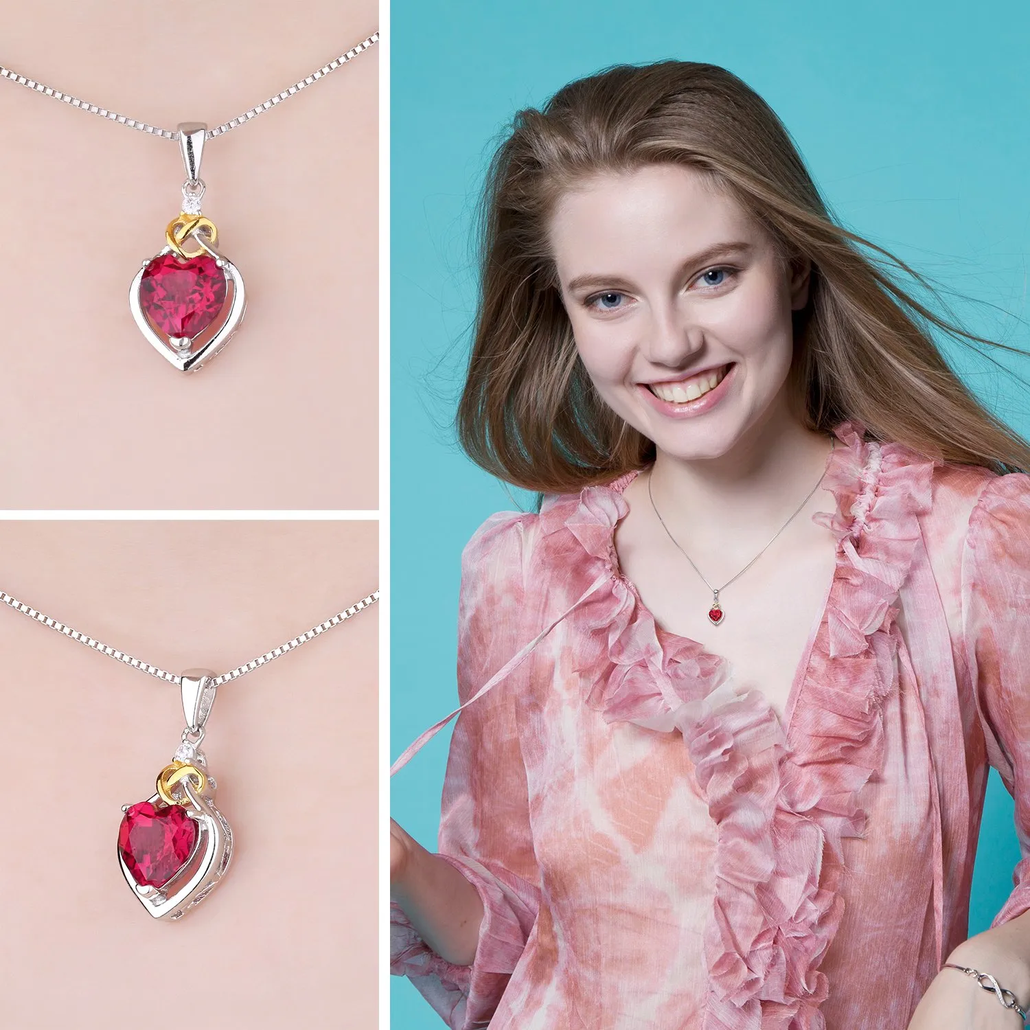 JewelryPalace 2.5ct Rubino Cuore Collana Argento 45cm