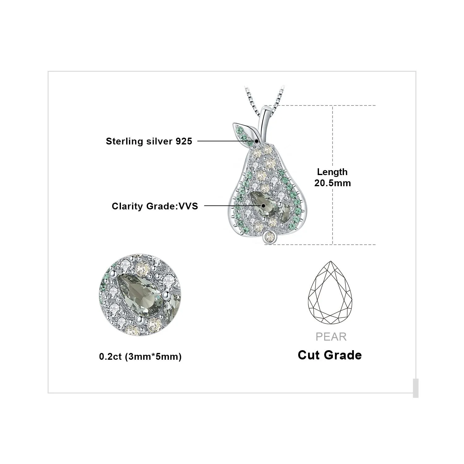 JewelryPalace Pera 1.1ct collana argento 925 spinello verde 45cm