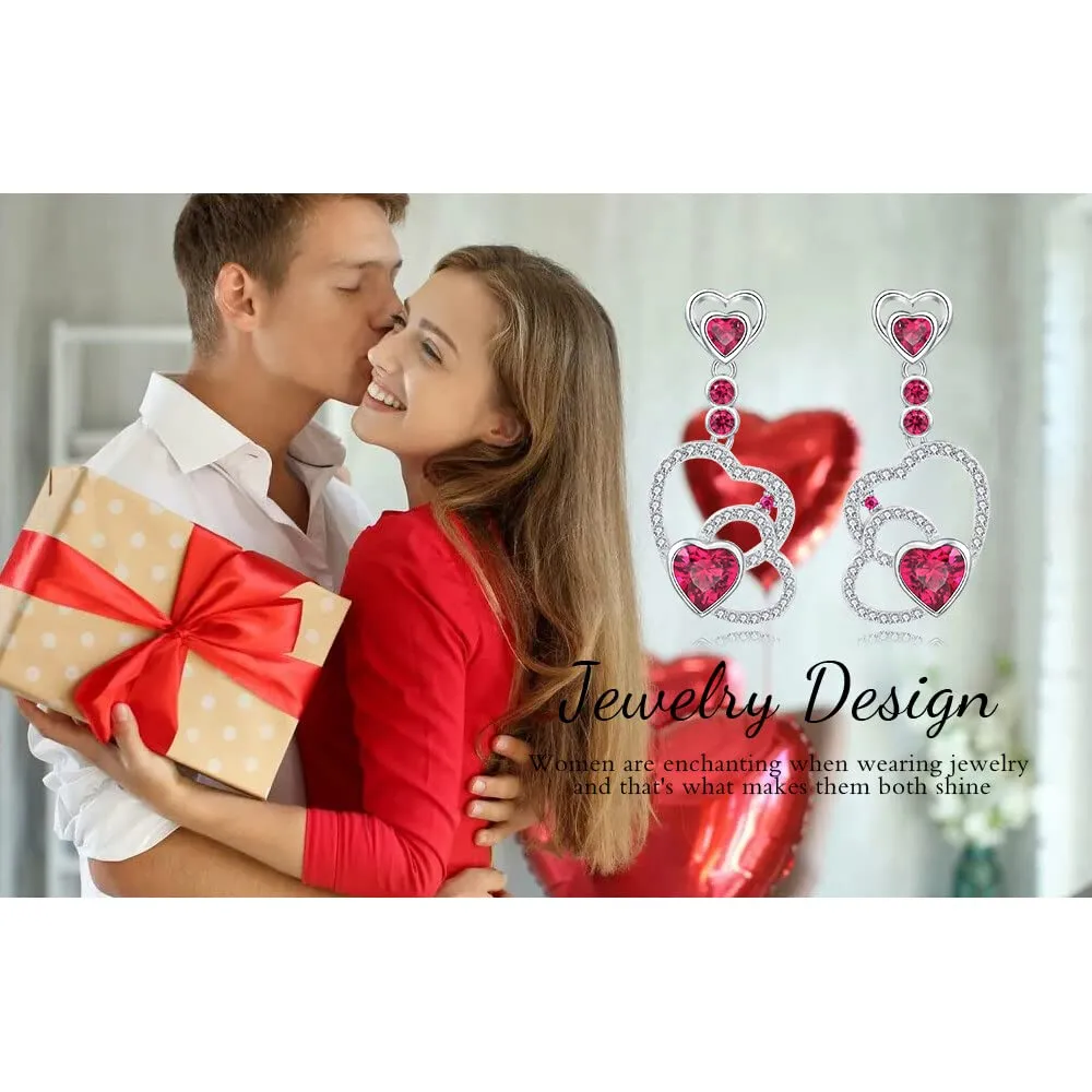 JewelryPalace Cuore orecchini pendenti argento 925 rubino rosso