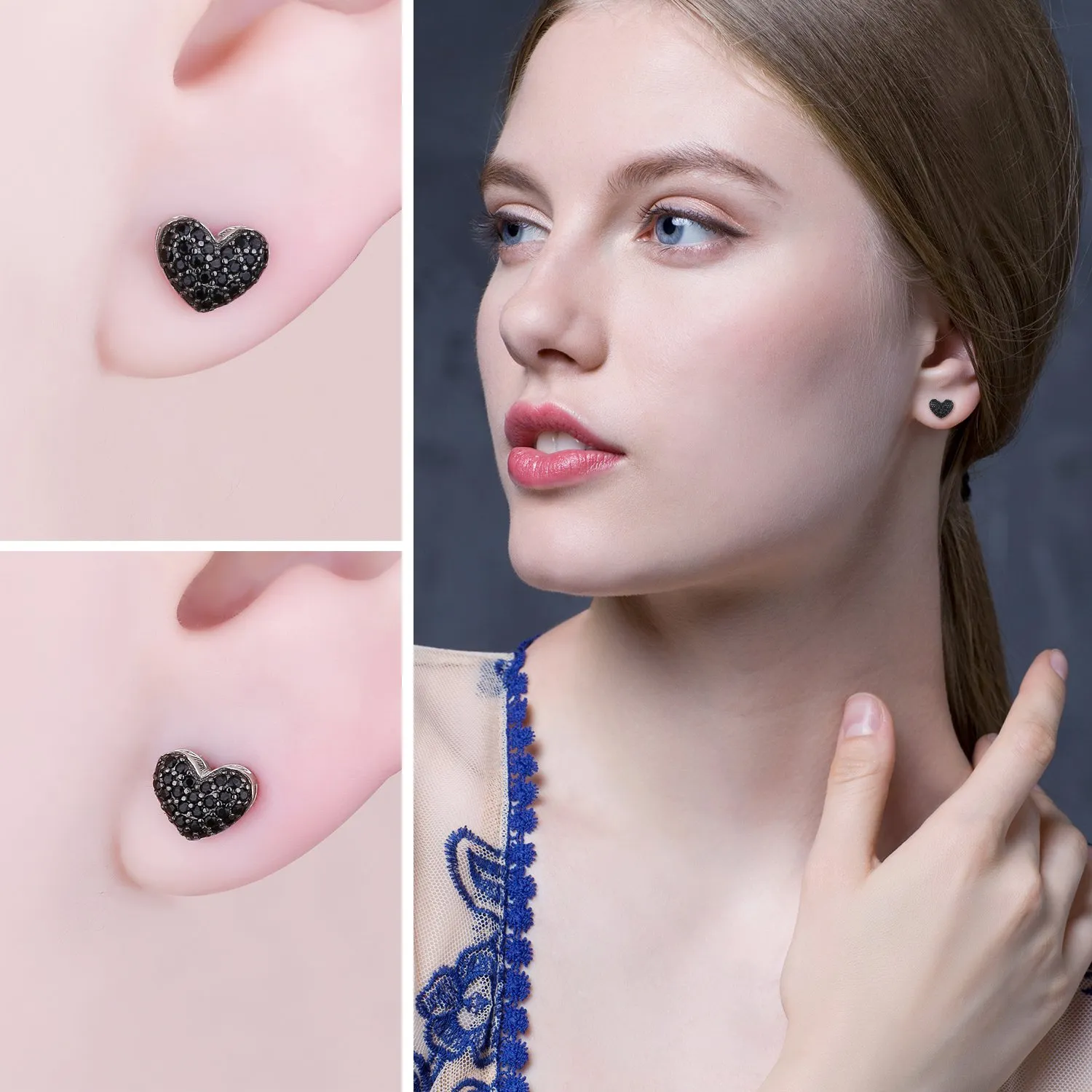 JewelryPalace Cuore Pavé orecchini spinello nero 0.29ct