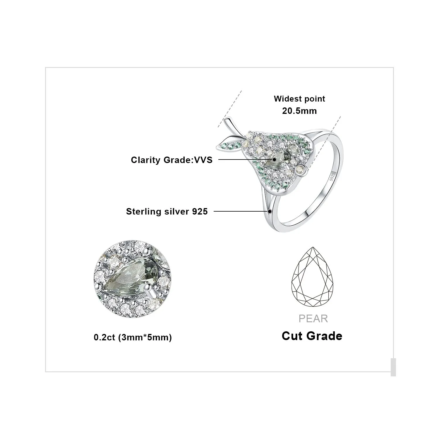 JewelryPalace Pera anello 1.1ct spinello verde goccia