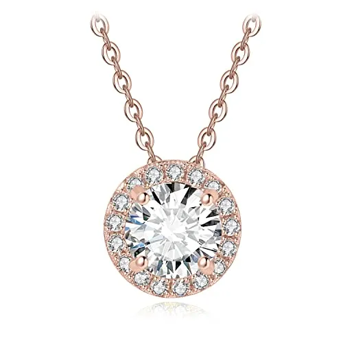 JewelryPalace Halo 1ct collana oro rosa zirconia 45cm