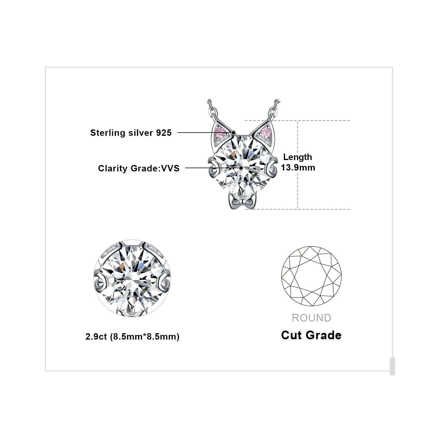 JewelryPalace Gatto Collana Argento 925 Zirconia Rosa 45 cm