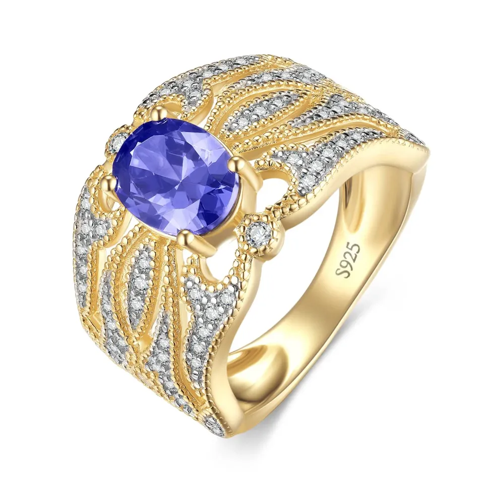 JewelryPalace Vintage Infinito Anello Zaffiro Blu Onda