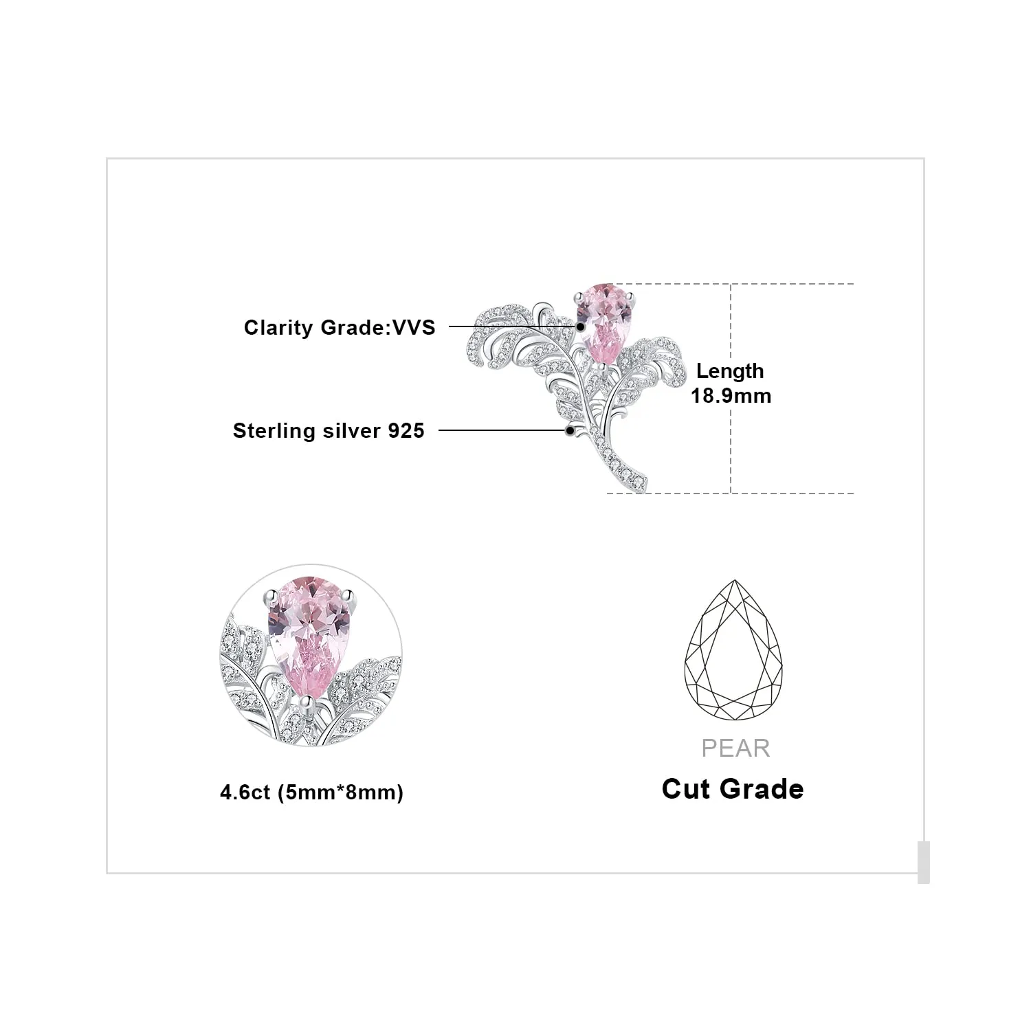 JewelryPalace Piuma 1ct Orecchini Bottone Argento Morganite