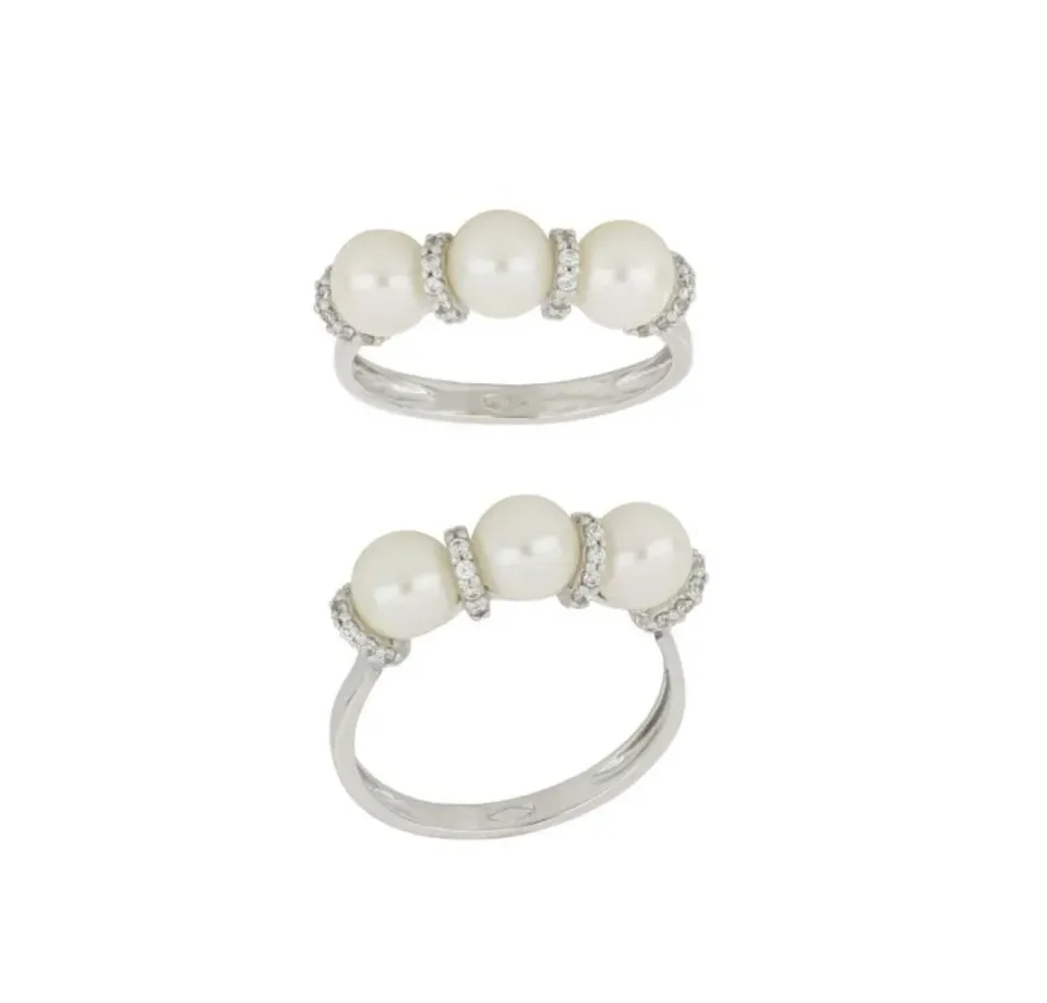 Gioielli Celiento anello perle zaffiri oro bianco 18Kt