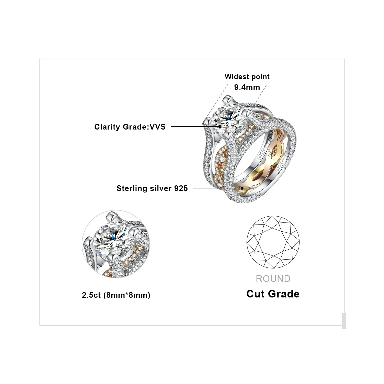 JewelryPalace Halo Infinito fede argento oro rosa zirconia