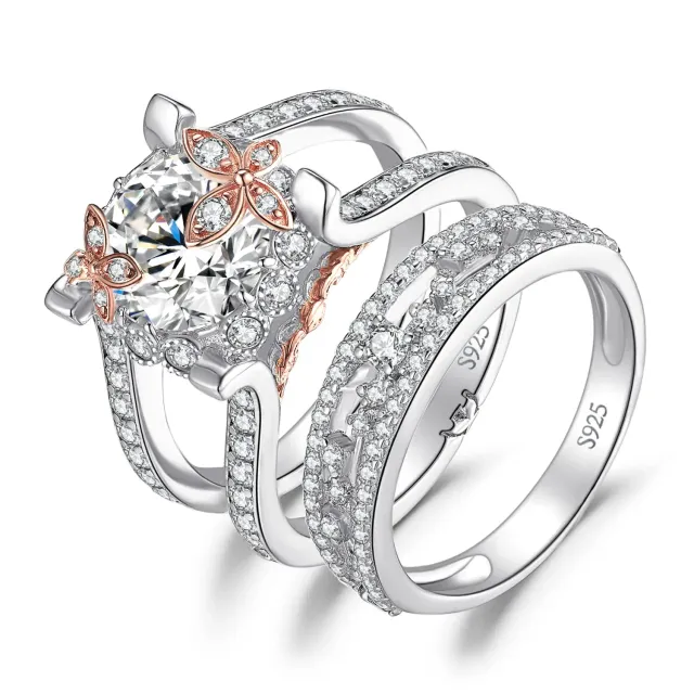 JewelryPalace Vintage Halo anello argento zirconia oro rosa