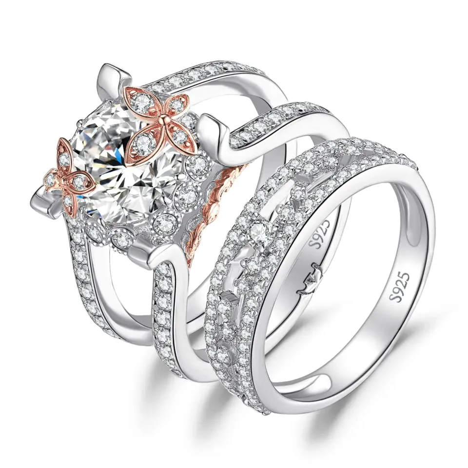 JewelryPalace Vintage Halo anello argento zirconia oro rosa