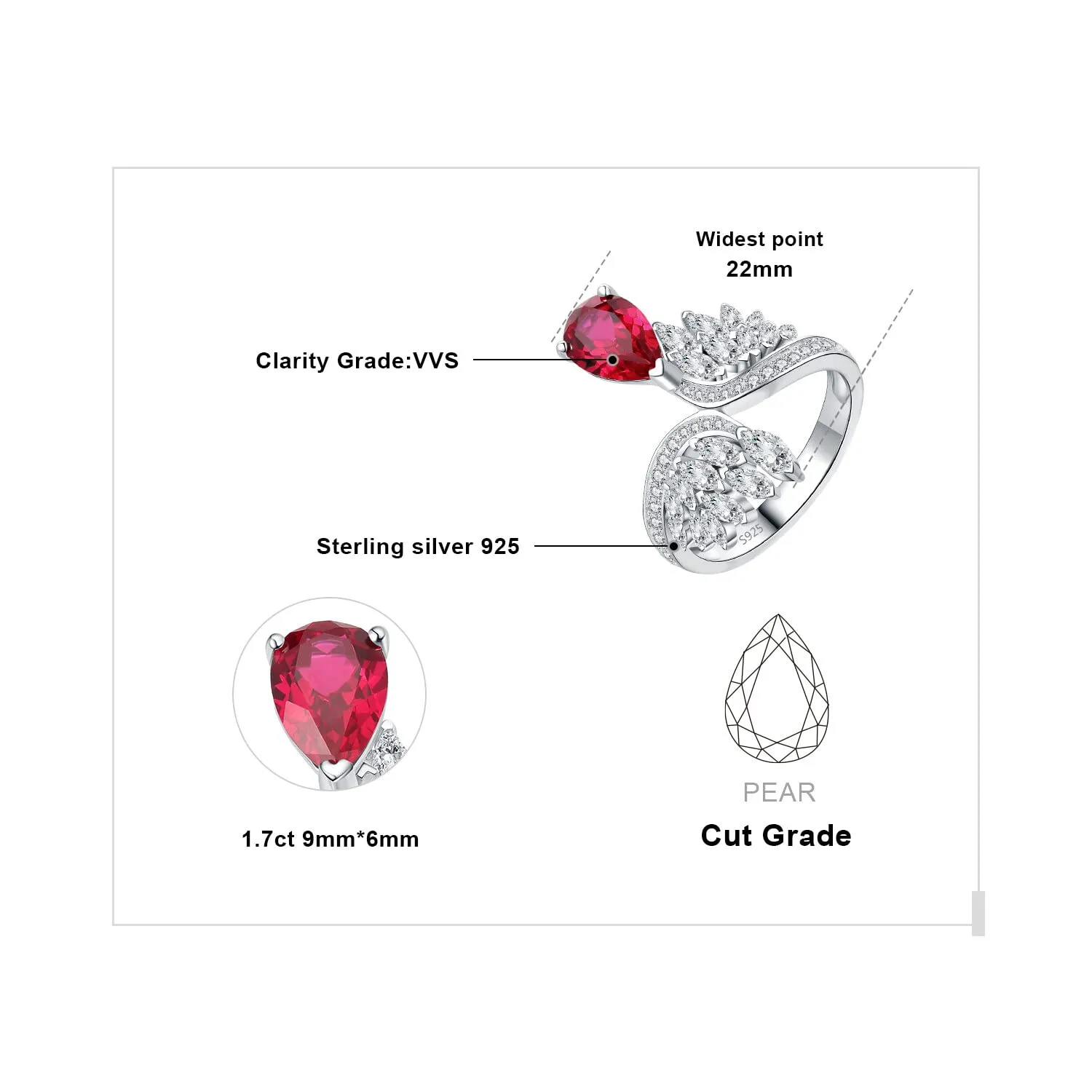 JewelryPalace Art Deco anello rubino rosso marquise